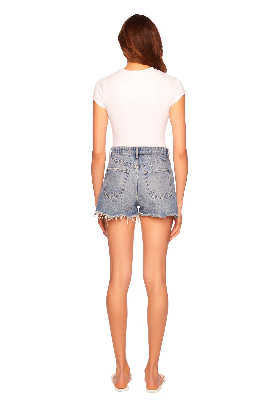 Women's white, slightly cropped short sleeve t-shirt