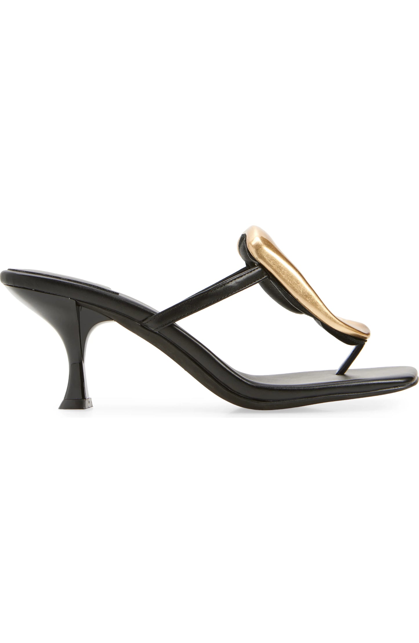 Shop the black and gold Linq Heeled Thong Sandals by Jeffrey Campbell at Harbour Thread.
