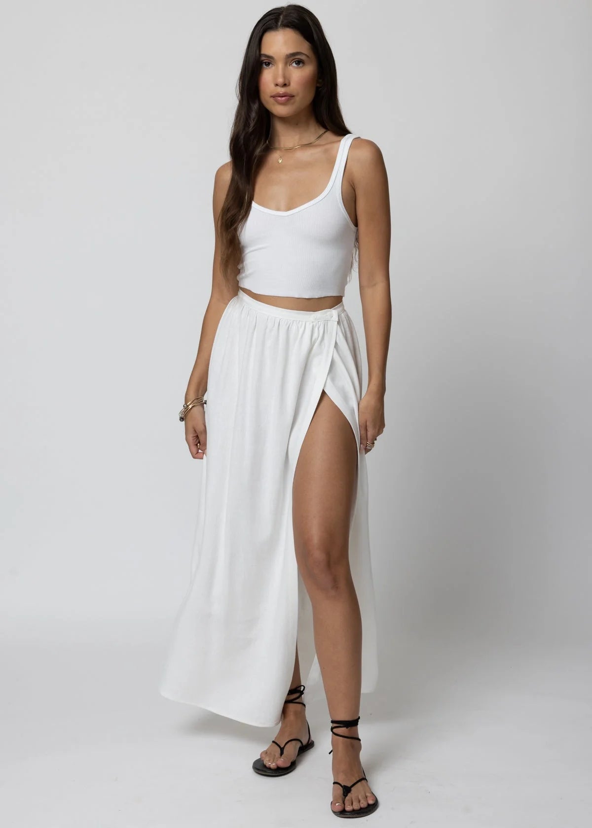 Shop the white Stillwater The Button Wrap Skirt at Harbour Thread boutique