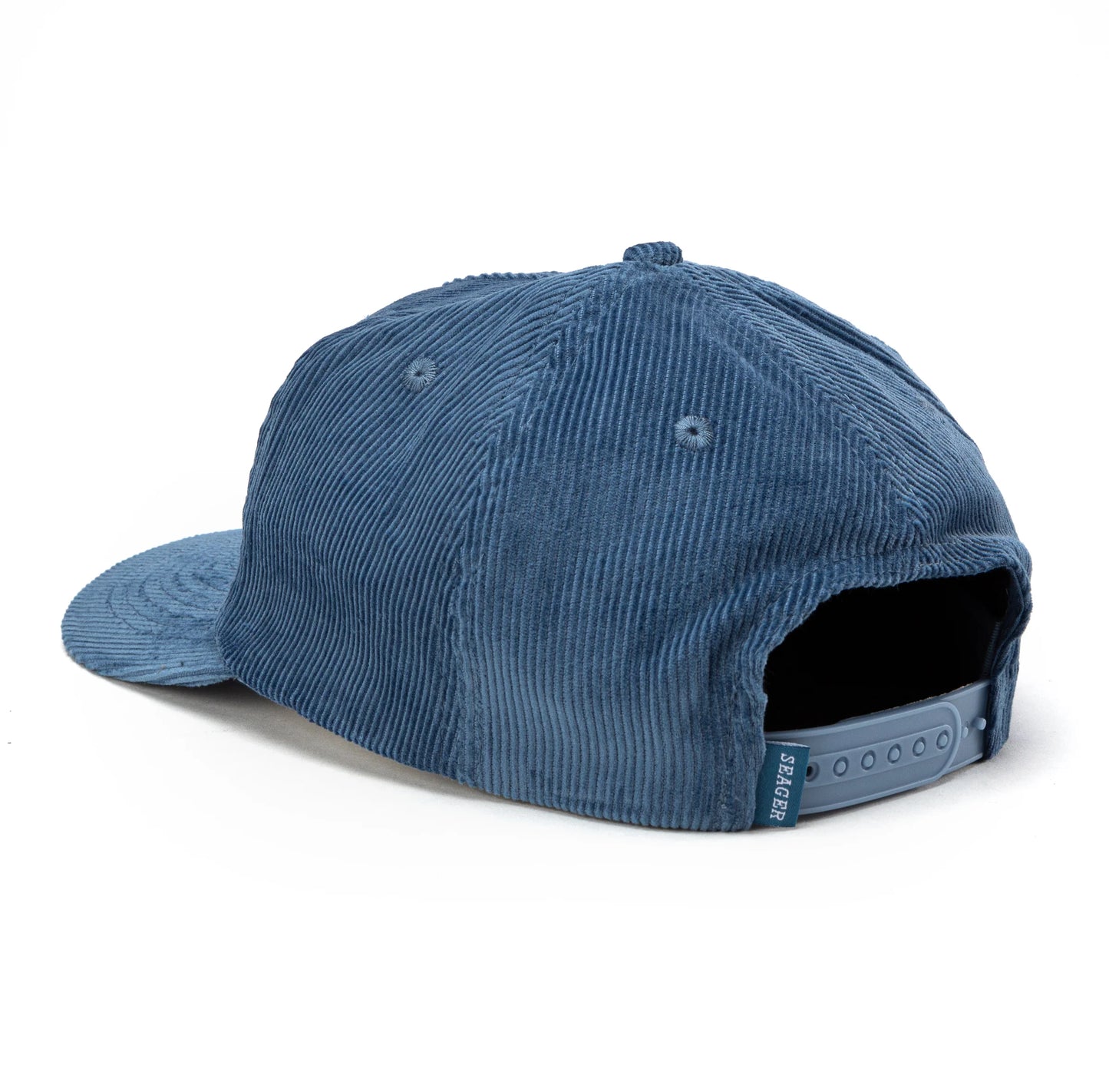 Back view of the Big Blue Corduroy Snapback hat by Seager