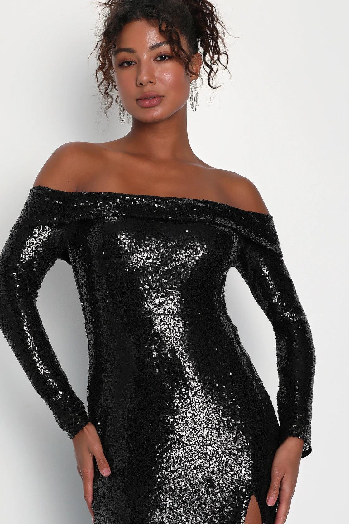Lulus Party Icon Sequin Off-Shoulder Long Sleeve Maxi Dress Lulus Party Icon Black Sequin Off-Shoulder Long Sleeve Maxi Dress | Harbour  Thread