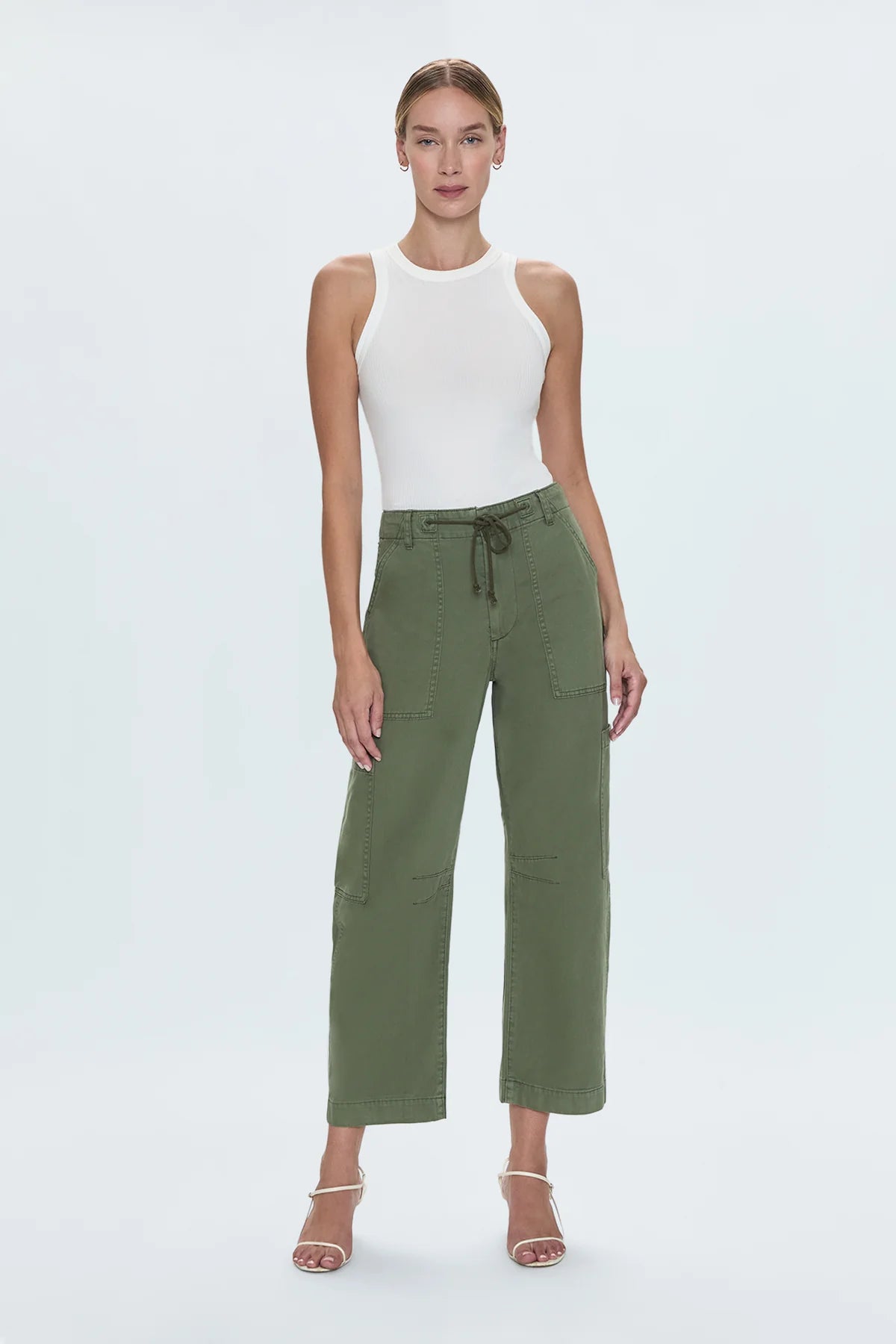 For pants with a subtle bowed leg shape and modern refinement, shop the Sabrina Utility Pants from Pistola, now at Harbour Thread