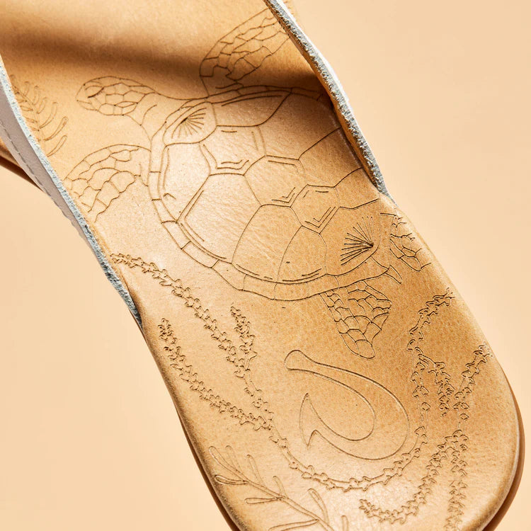 Laser-etched Honu artwork on the OluKai Honu Sandal