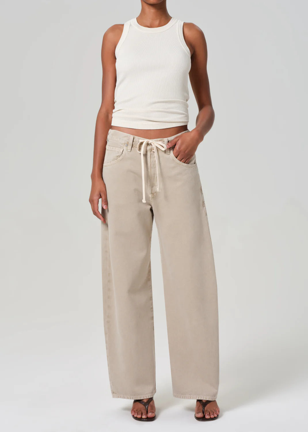 Now at Harbour Thread, the Brynn Drawstring Trouser by Citizens of Humanity is cut from a lightweight organic cotton blend with a wide-leg silhouette.