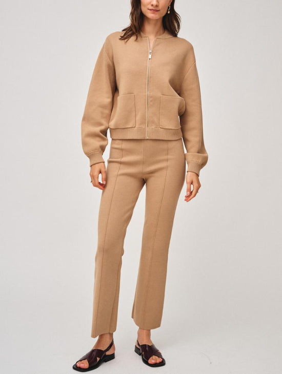 Front view of the White + Warren Superfine Organic Cotton Kick Flare Pant in the color Vintage Camel