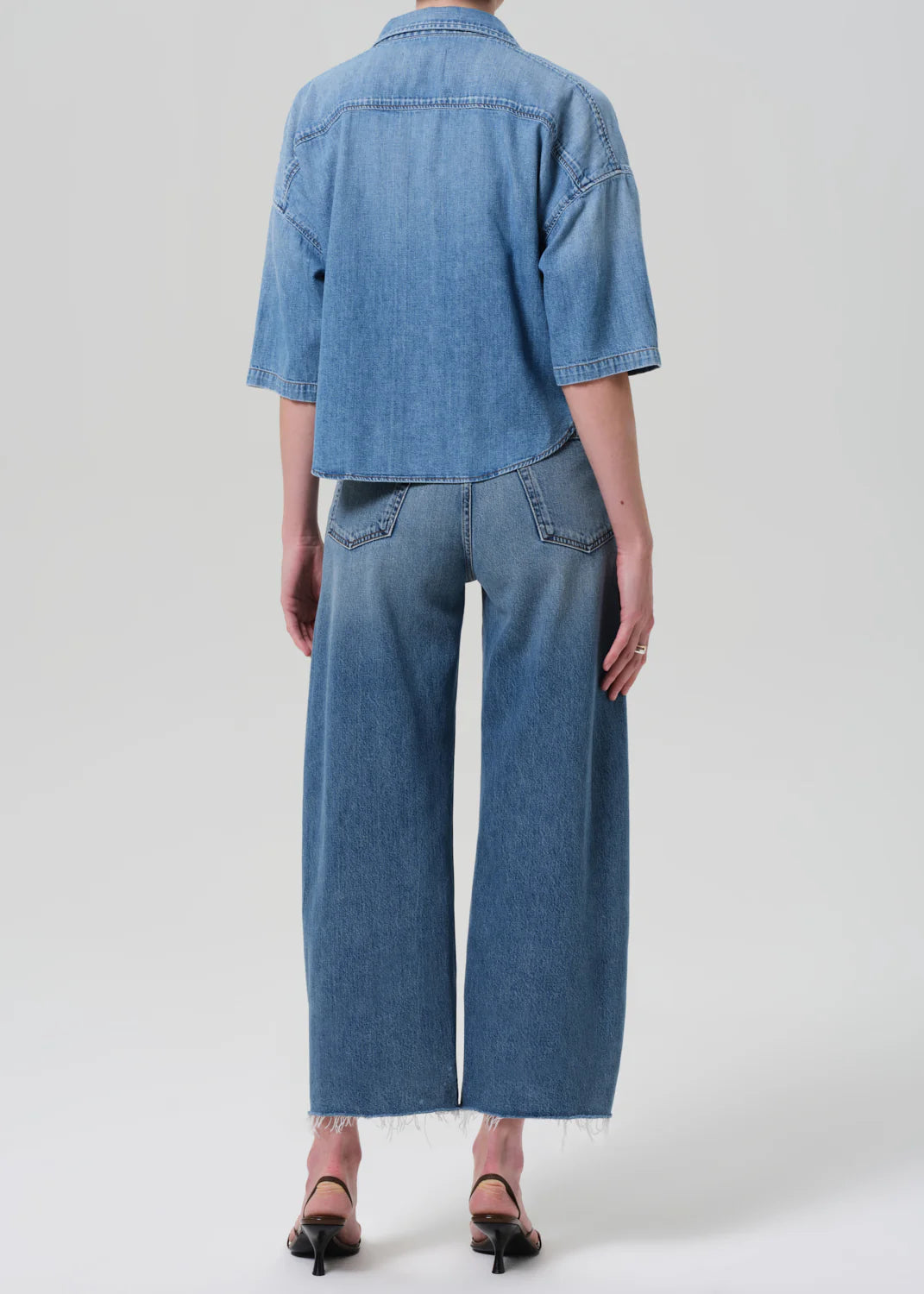 Medium wash raw hem jeans