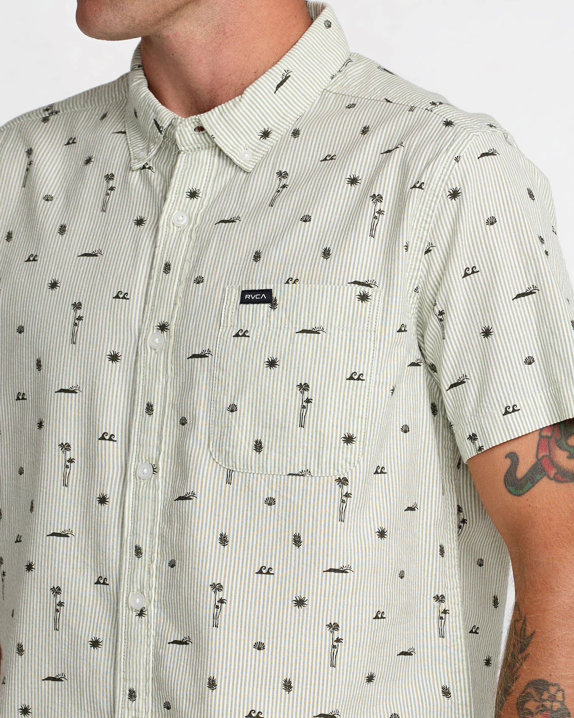 RVCA That'll Do Seersucker Shirt, Ranger Green, S