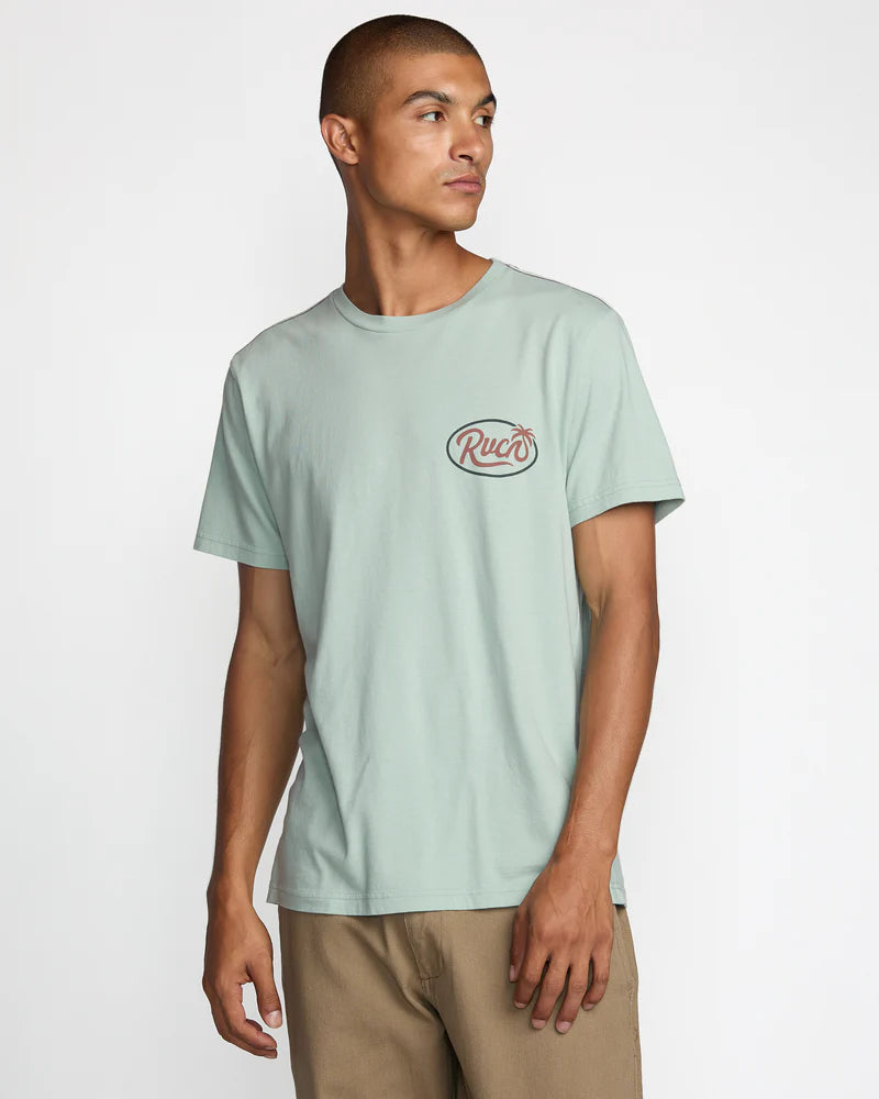 Shop the RVCA Frond Script Short Sleeve Tee at Harbour Thread, a men's clothing store in Burlington, VT.