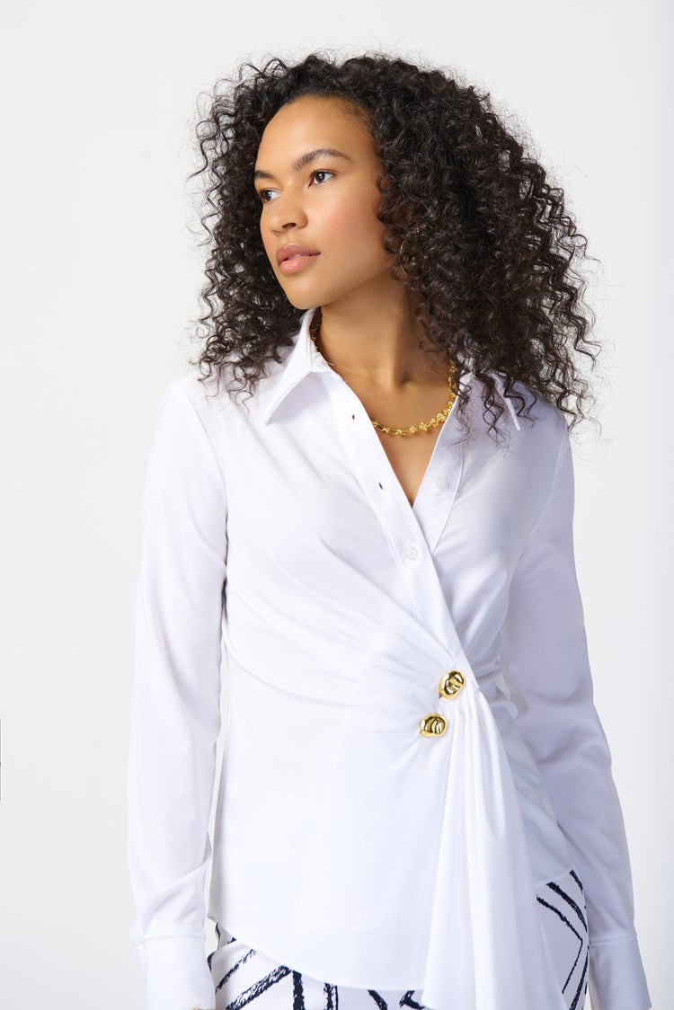 Joseph Ribkoff 's Optic White Stretch Woven Wrap Blouse