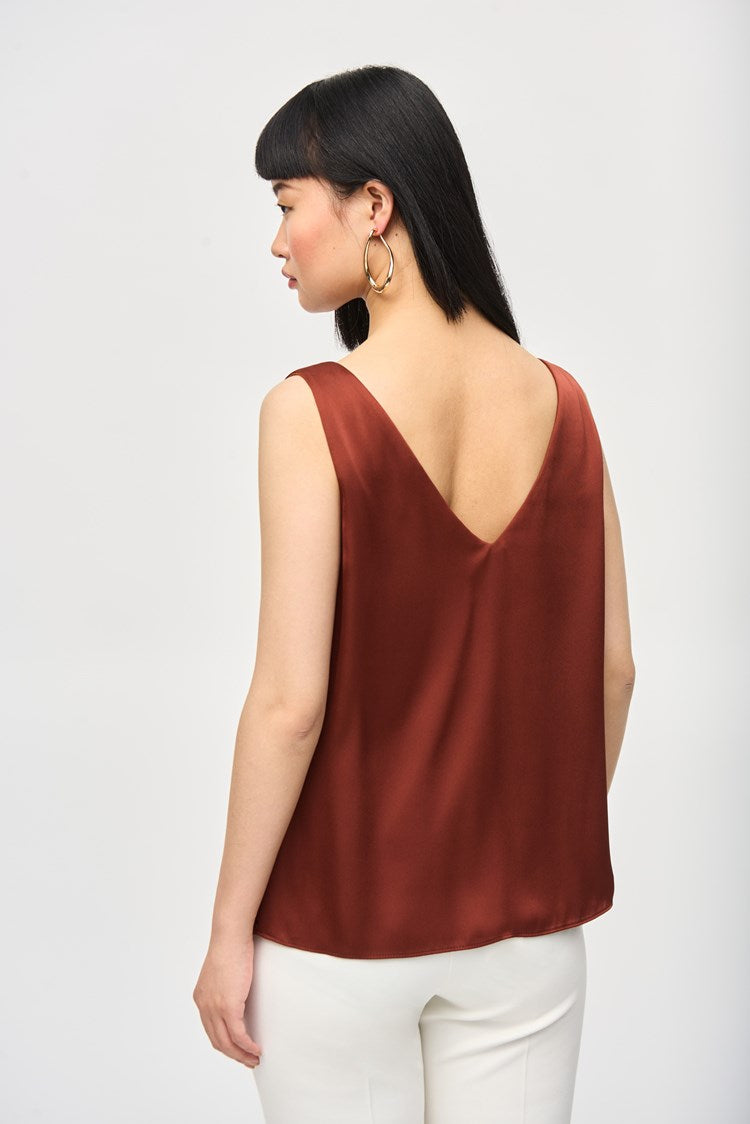 Back view of the Cinnamon Satin Straight Sleeveless Top by Joseph Ribkoff