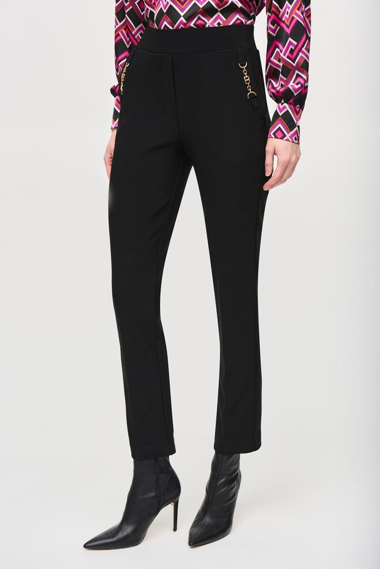 Front view of the Black Bonded Silky Knit Straight Pull On Pants by Joseph Ribkoff