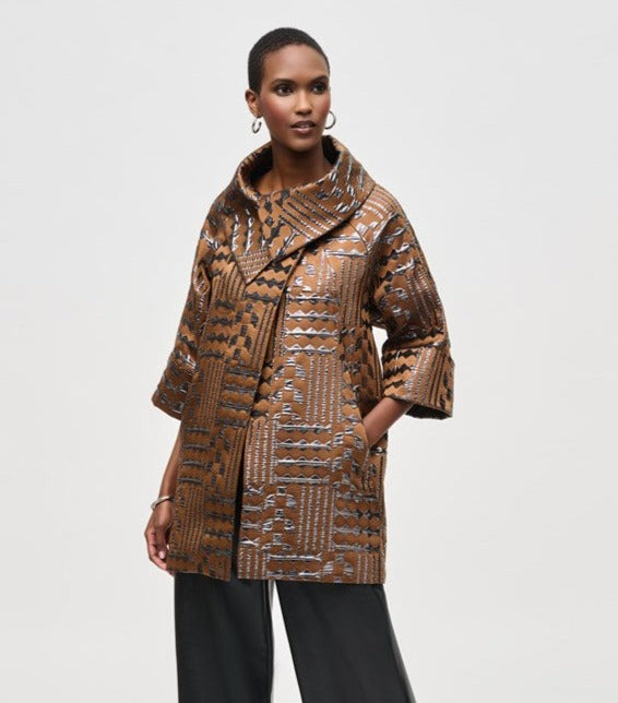 The Jacquard Geometric Print Cocoon Coat by Joseph Ribkoff