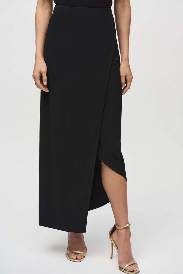 The Black Silky Knit Asymmetrical Pull-on Skirt by Joseph Ribkoff