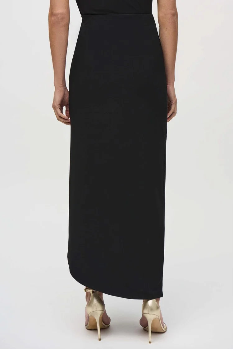 Back view of the Black Silky Knit Asymmetrical Pull-on Skirt by Joseph Ribkoff