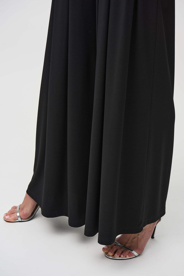 Bottom hem and pleating detail on the Black Silky Knit Wide-Leg Pull-On Pant by Joseph Ribkoff