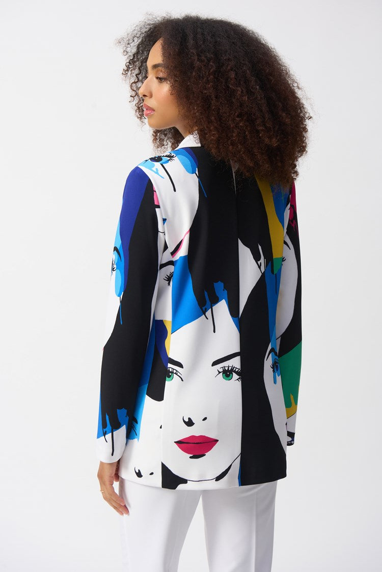 Back view of the Silky Knit Face Print Straight Blazer by Joseph Ribkoff