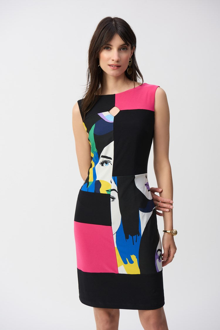 Women's sleeveless silky knit colorblock sheath dress