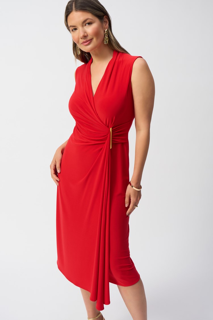 Joseph Ribkoff Silky Knit Sleeveless Wrap Dress | Harbour Thread Radiant Red / 4 Joseph Ribkoff Silky Knit Sleeveless Wrap Dress | Harbour Thread Radiant Red / 4