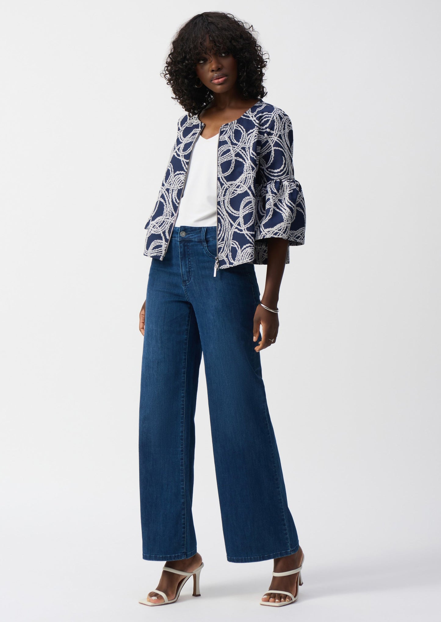 Now at Harbour Thread, this super soft and stretchy Joseph Ribkoff denim hugs your curves in all the right ways, with a flattering retro wide leg silhouette.