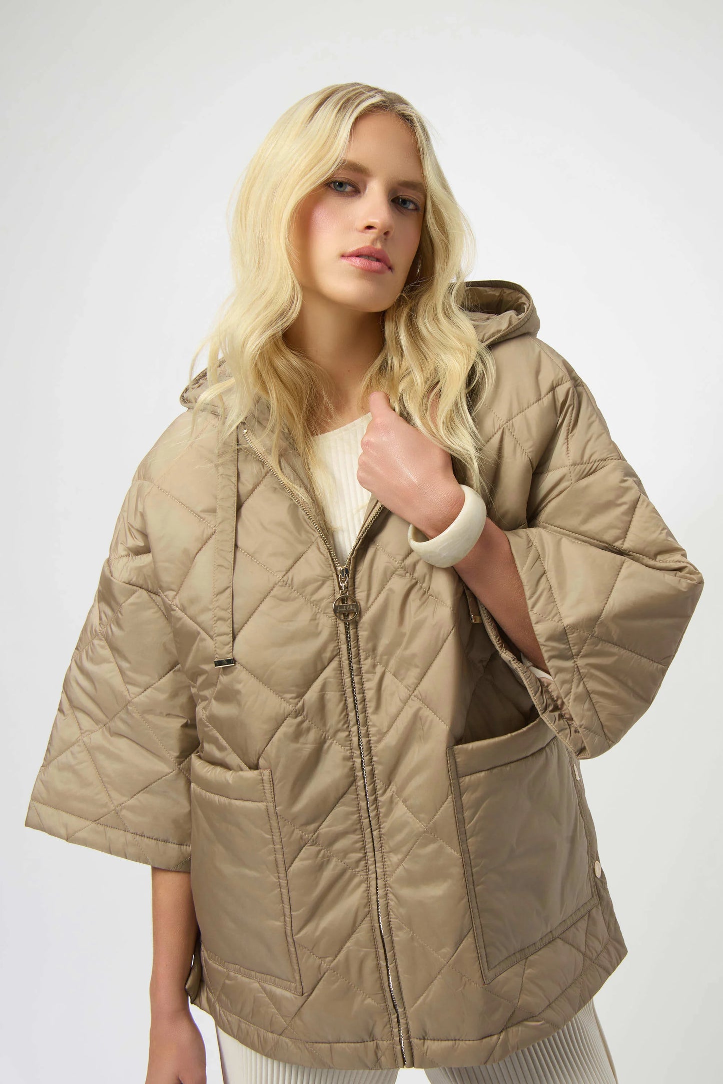 Joseph Ribkoff Woven Diamond Quilt Hooded Jacket