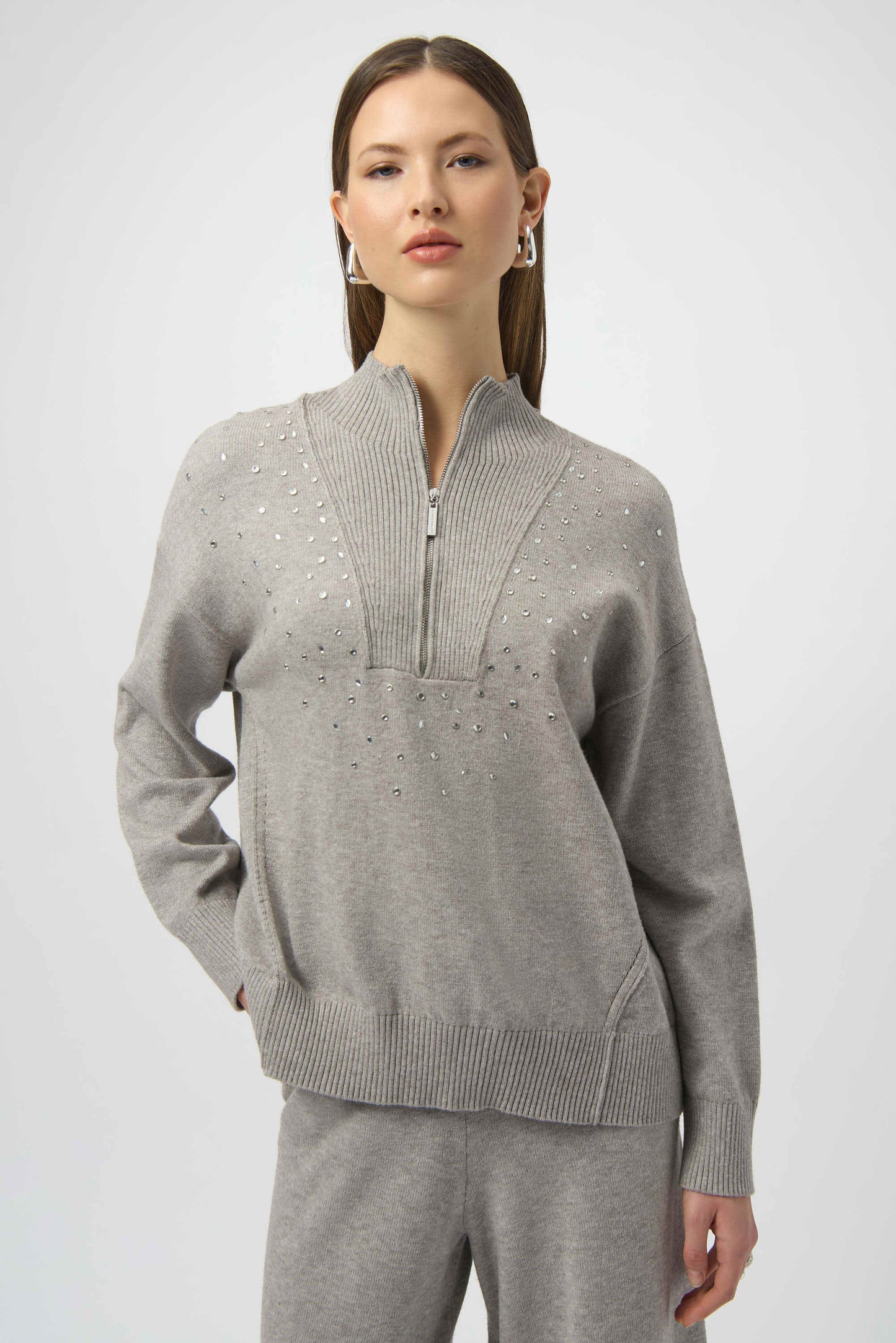 Joseph Ribkoff Sweater Knit Mock Neck Pullover with Rhinestones