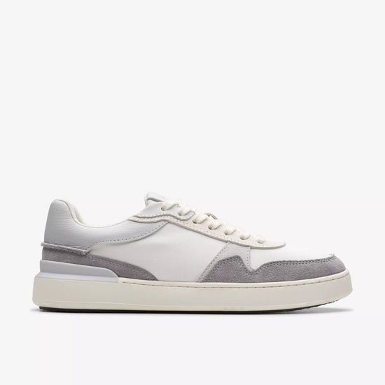 Side view of the Clarks Court Lite Race Sneaker in the color Light Grey Combo