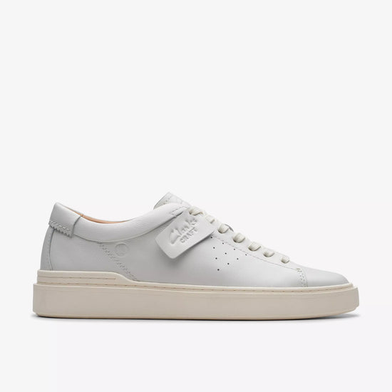 Side view of The Clarks Craft Swift Sneaker in the color White Leather