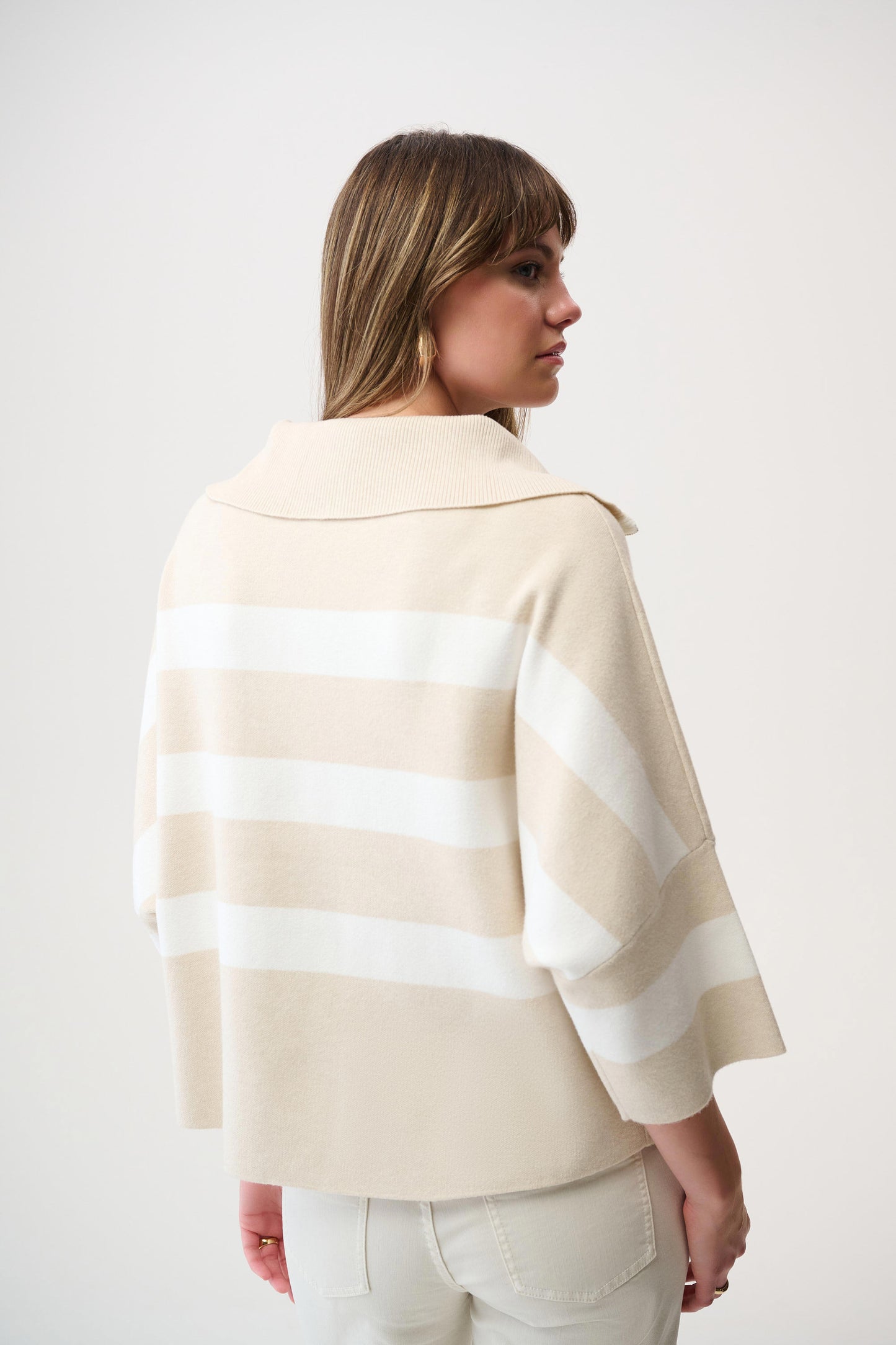 Joseph Ribkoff Brushed Viscose Stripe Print Zipped Collar Boxy Sweater