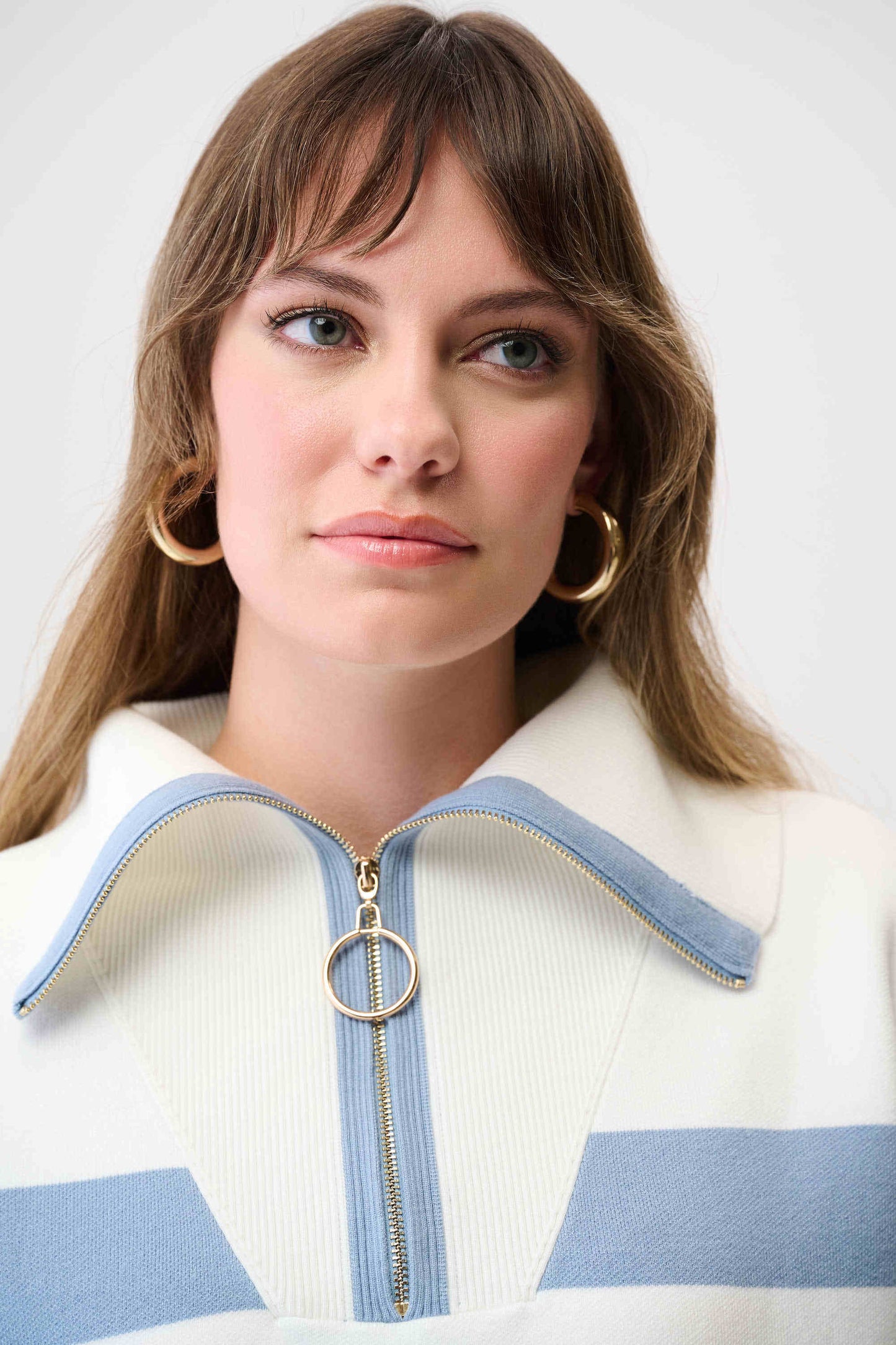 Joseph Ribkoff Brushed Viscose Stripe Print Zipped Collar Boxy Sweater