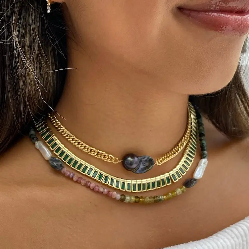 Woman wearing the Native Gem Lisbon Short Necklace