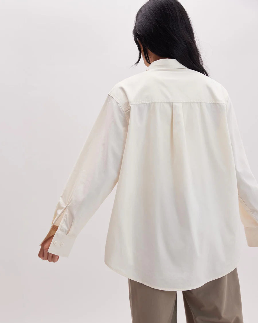 Back view of Richer Poorer's Venice Button Up Shirt in the color Bone