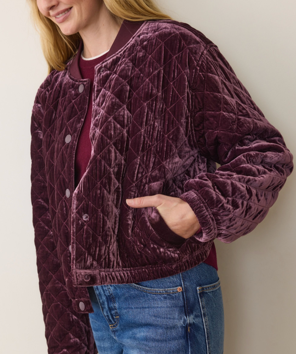 Marine Layer Anita Velvet Quilted Bomber