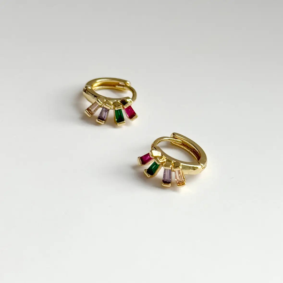 huggie earrings with multicolor gems