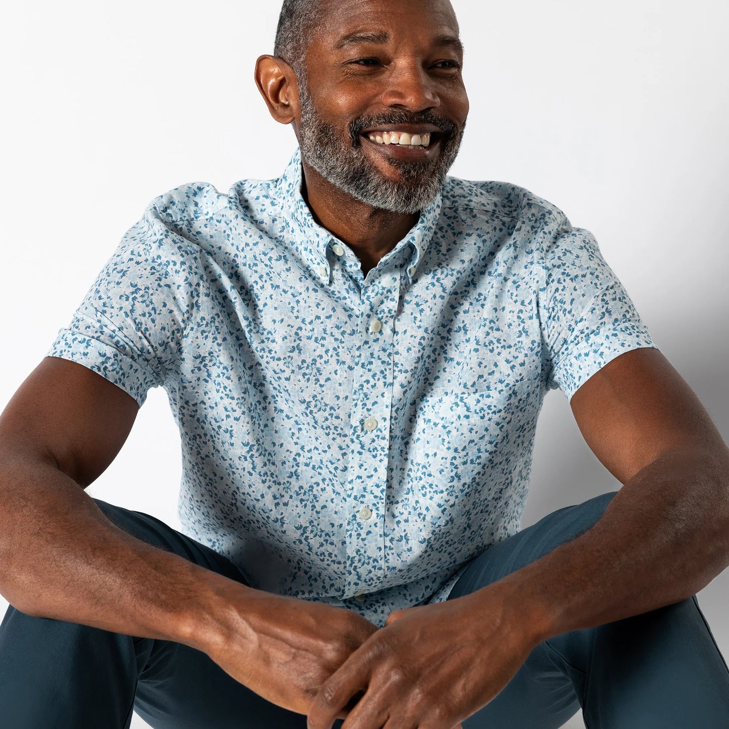 Shop the Duck Head Linen Cotton Oxford Sport Shirt in light blue Brookvine Floral at Harbour Thread