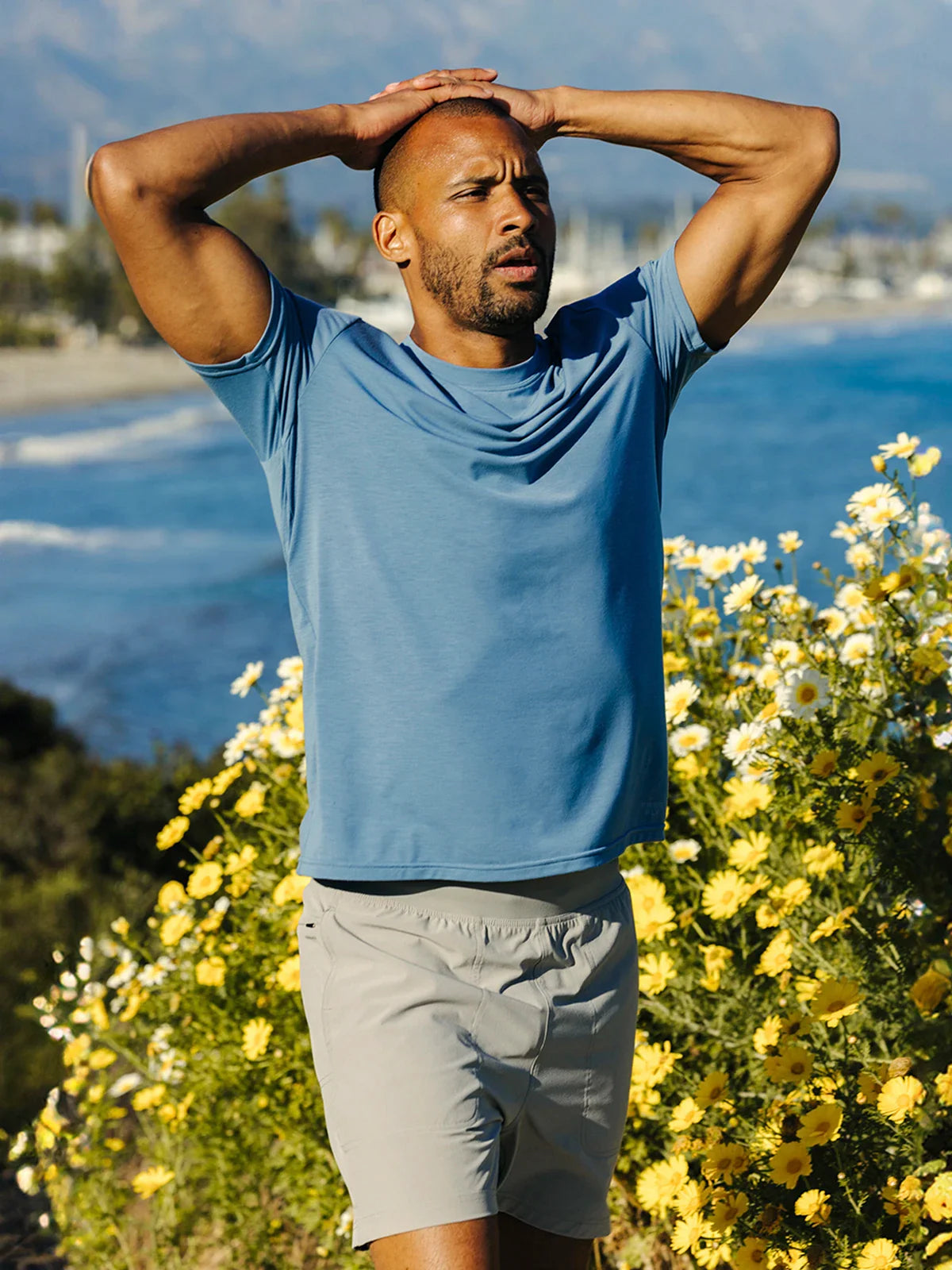 Men's blue short sleeve activewear t-shirt from Free Fly.