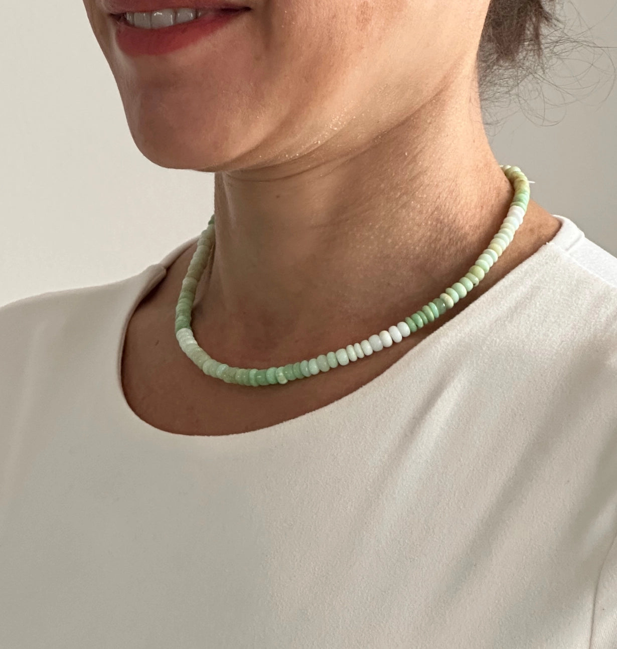 Natural green ombre earthy Peruvian Opal beaded necklace