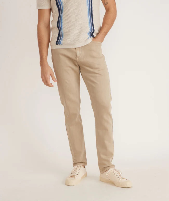 Marine Layer's 5 Pocket Twill Pant Athletic Fit in the color Khaki