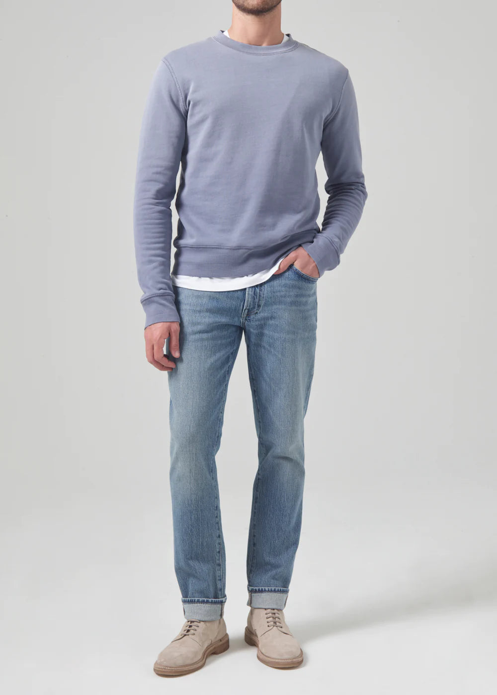 front view of the medium indigo Citizens Of Humanity Gage Slim Straight Archive Men's Jeans