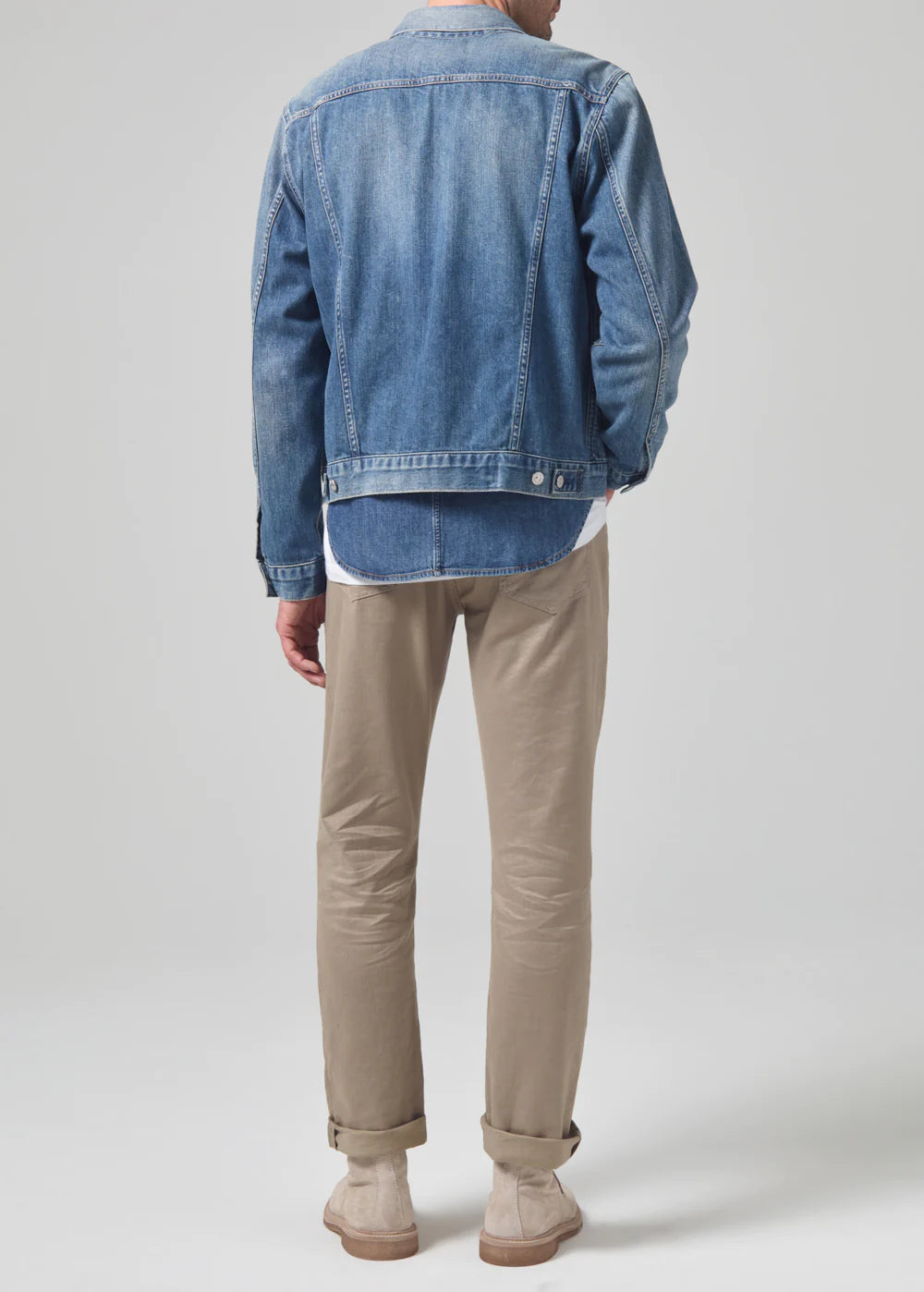 Back view of the Citizens Of Humanity Gage Slim Straight Stretch Linen in the dark khaki color Dune