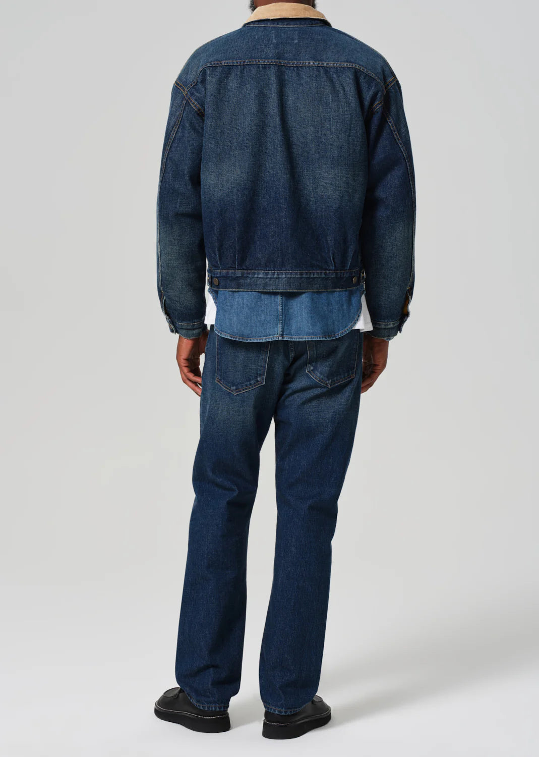 Back view of the Elijah Relaxed Straight Japanese Selvedge in the color Covell
