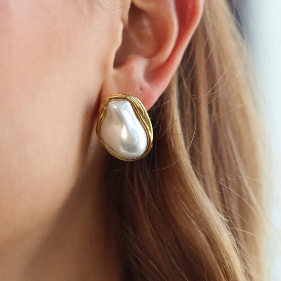 The Liv Bella Vita Waterproof Irregular Shape Pearl Stud Earrings