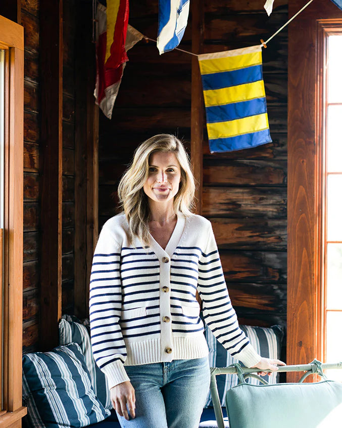 This striped cardigan from Long Wharf Supply is perfect for transitioning into cooler temps.