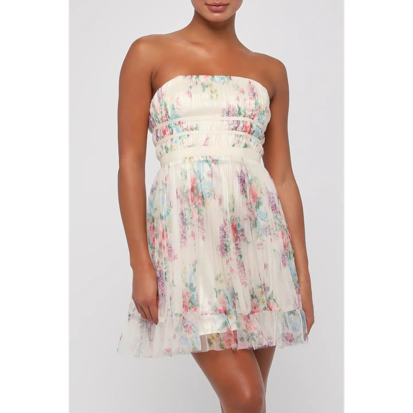 The Lulus Floral Calais Pleated Mesh Mini Dress is available at Harbour Thread