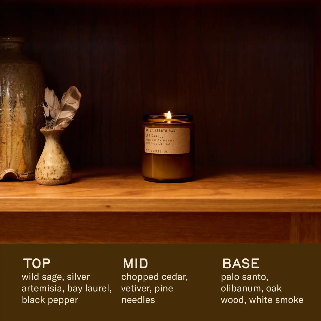 Scent notes for the Arroyo Oak Soy Candle