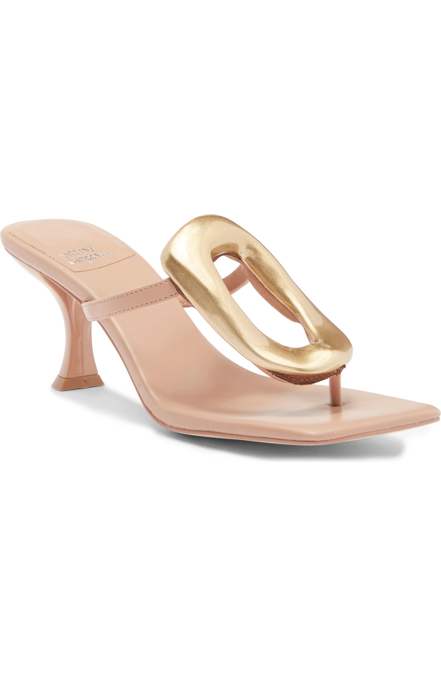 Shop the natural and gold Linq Heeled Thong Sandals by Jeffrey Campbell at Harbour Thread.