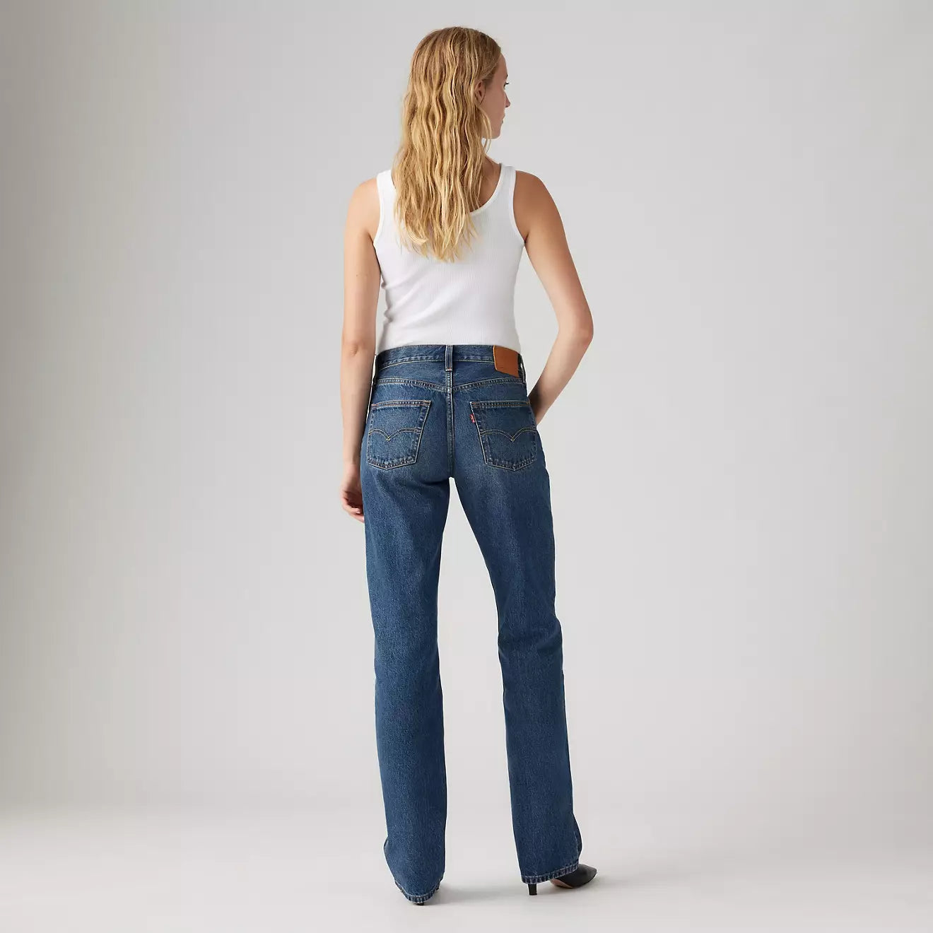 Faded dark wash non-stretch straight leg jeans