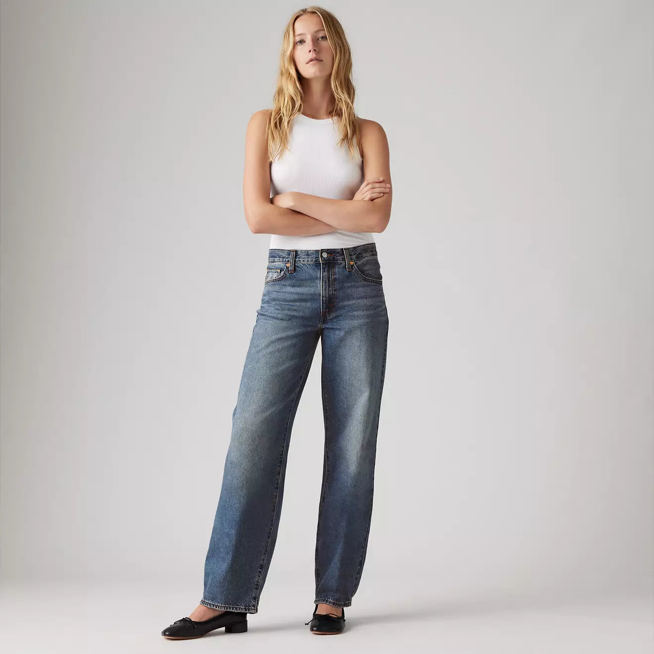 The Levi's Baggy Dad Women's Jean is available at Harbour Thread in the dark wash color She's Nice
