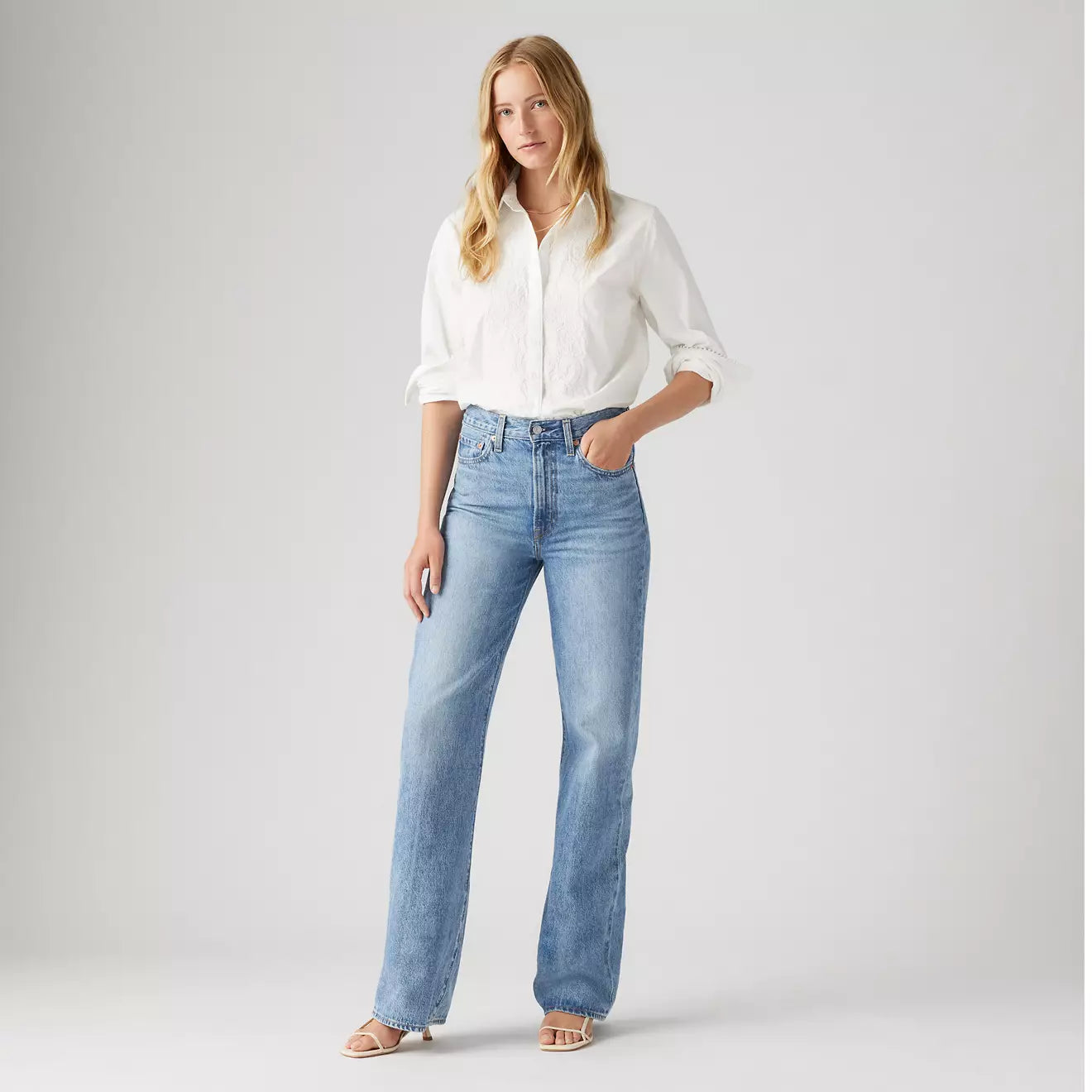 Levi's Ribcage Wide Leg Women's Jeans in the medium wash color Not The Same at Harbour Thread