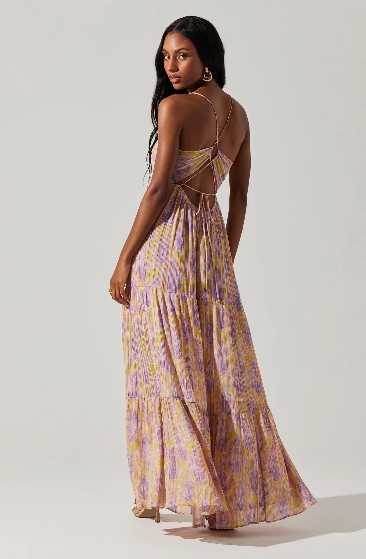 ASTR Minari Floral Maxi Dress Purple Lime Floral