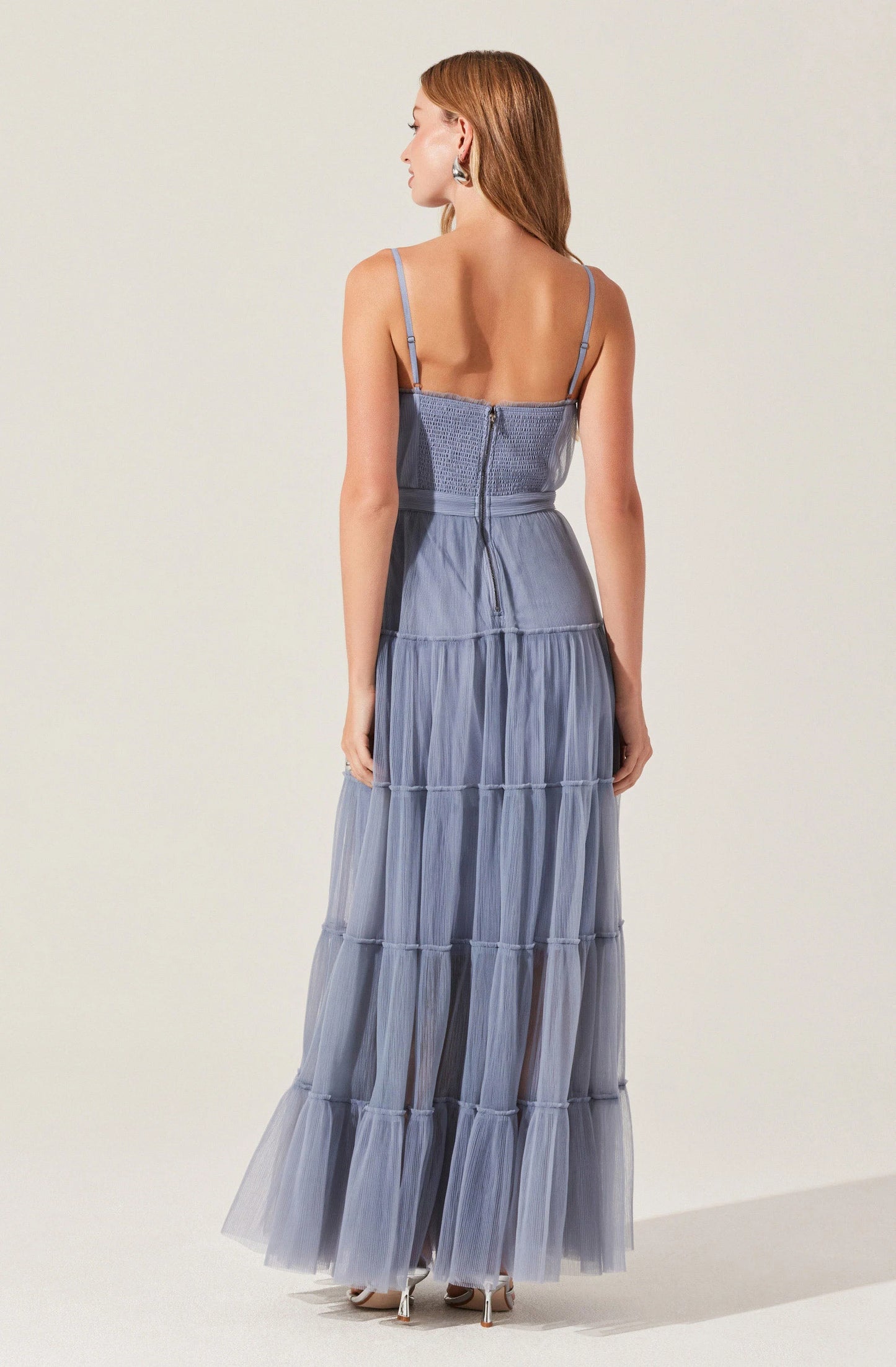 This Bustier tulle maxi dress by ASTR features a tiered, maxi length skirt